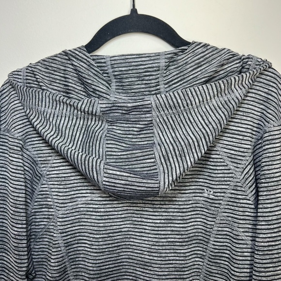 Lukka Womens Hooded Athletic Jacket Gray Black Stripe Neon Zip Thumb Holes Sz XL - Picture 11 of 15
